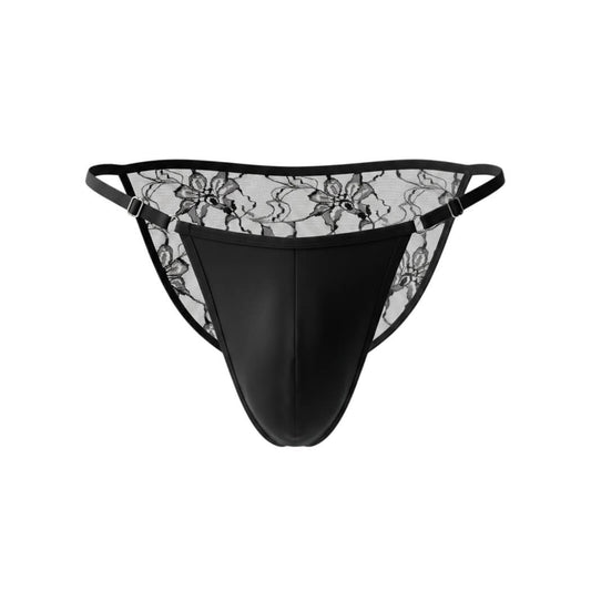 Tanga negra con transparencias y tiras ajustables.