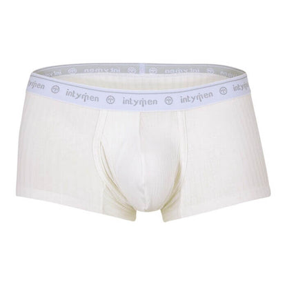boxer trunk corto hombre unico 3d blanco delantero - Boxer blanco acanalado para hombre con pretina elástica estampada de la marca Intymen.