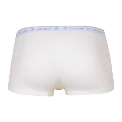 Boxer trunk corto hombre unico 3d blanco trasero - Vista trasera de bóxer blanco acanalado para hombre con pretina elástica marca Intymen.