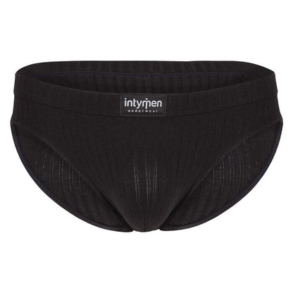 Calzoncillo brief hombre puro 3d negro delantero - Brief negro acanalado para hombre con logo Intymen al frente.