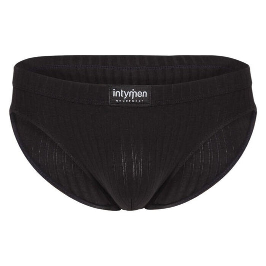 Calzoncillo brief hombre puro 3d negro delantero - Brief negro acanalado para hombre con logo Intymen al frente.