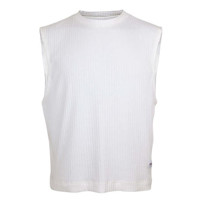 camisilla tank top hombre linea 3d blanco delantero - Camiseta sin mangas blanca de corte recto y textura acanalada.