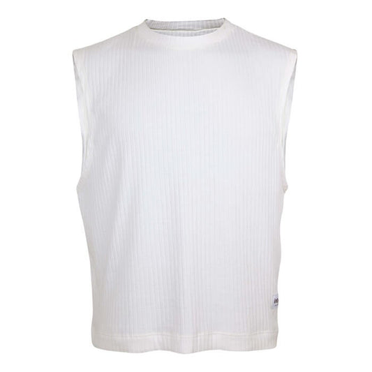 camisilla tank top hombre linea 3d blanco delantero - Camiseta sin mangas blanca de corte recto y textura acanalada.