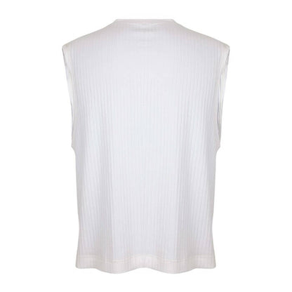 Camisilla tank top hombre línea 3d blanco trasero - Vista trasera de camiseta sin mangas blanca con textura acanalada.

