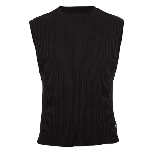Camisilla tank top hombre linea 3d negro delantero - Camiseta sin mangas negra con tejido acanalado y corte recto.