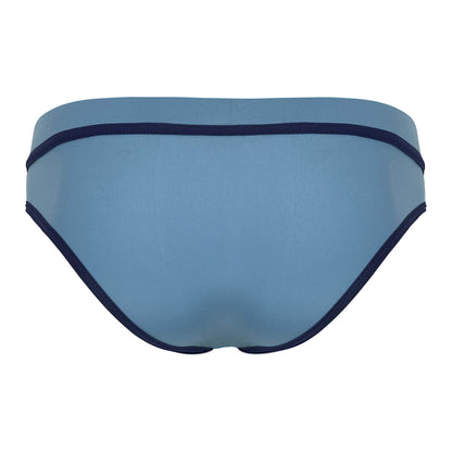 Vista trasera de brief azul liso Intymen con bordes azul oscuro
