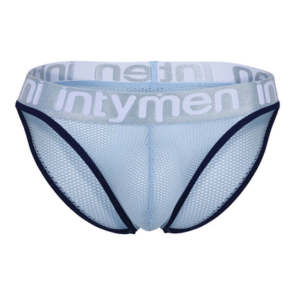 Brief azul claro Intymen de malla con pretina plateada y bordes azul oscuro