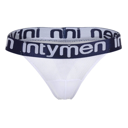 Thong blanco Intymen de malla con pretina azul
