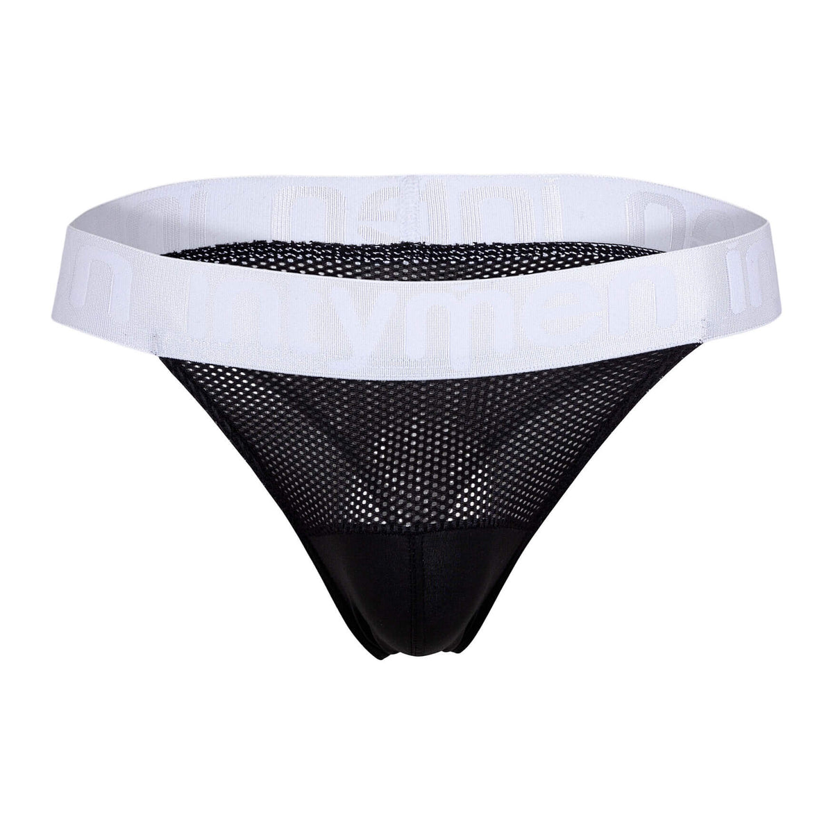 Thong negro Intymen de malla con pretina blanca