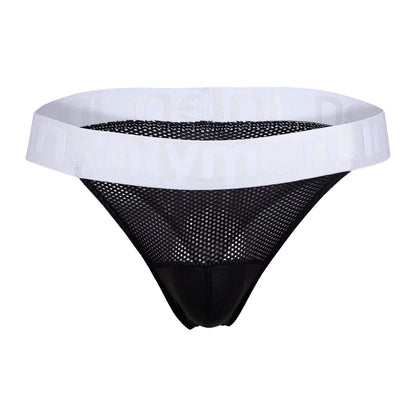 Thong negro Intymen de malla con pretina blanca