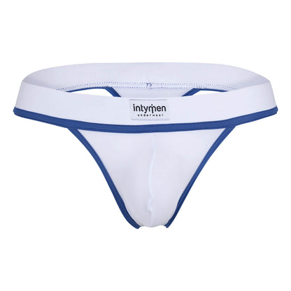Thong blanco Intymen con bordes azules y logo frontal