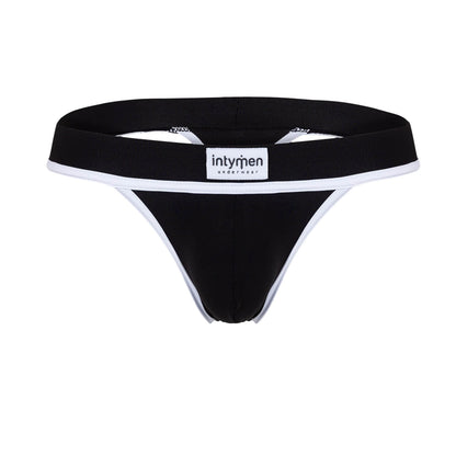 Thong negro Intymen con bordes blancos y logo frontal