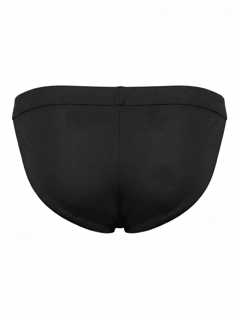 Tanga masculina negra Intymen vista posterior sobre fondo blanco.